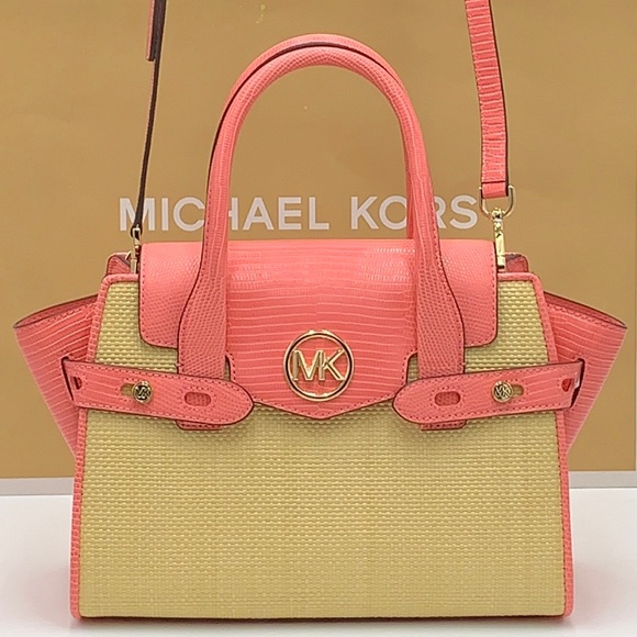 MICHAEL KORS CARMEN MEDIUM FLAP MESSENGER SATCHEL BAG GRAPEFRUIT COLOR - Picture 3 of 16